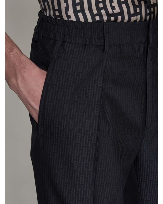 Fendi Blue Ff Stripes Jacquard Wool Trousers for men