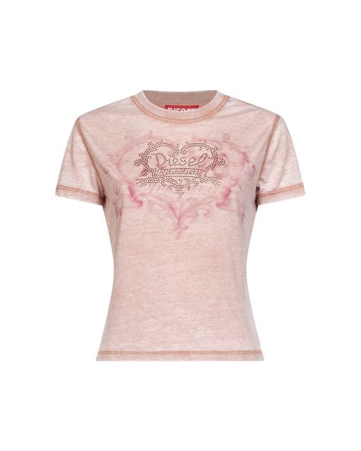 DIESEL Pink Rhinestone-Embellished Jersey T-Ila-Aa1 T-Shirt