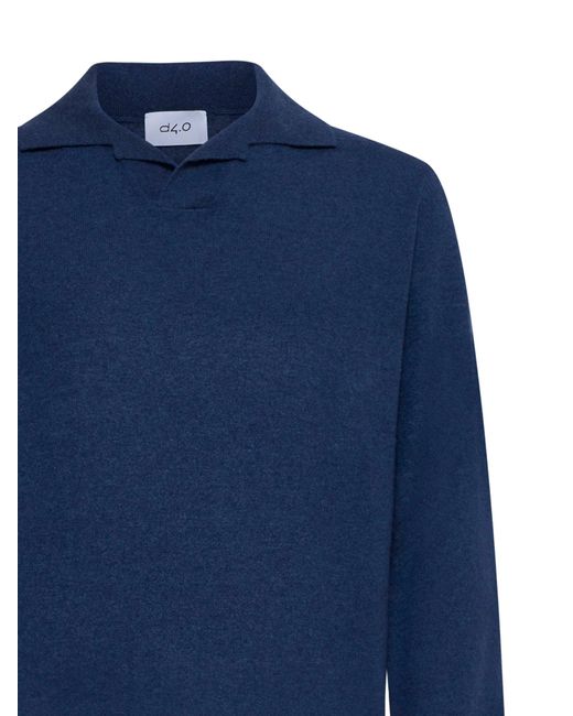 D 40 Blue V-Neck Ribbed-Cuff Polo Shirt for men