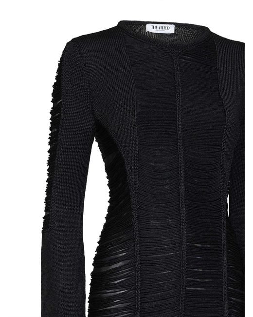 The Attico Black Fringed Viscose Knit Mini Dress