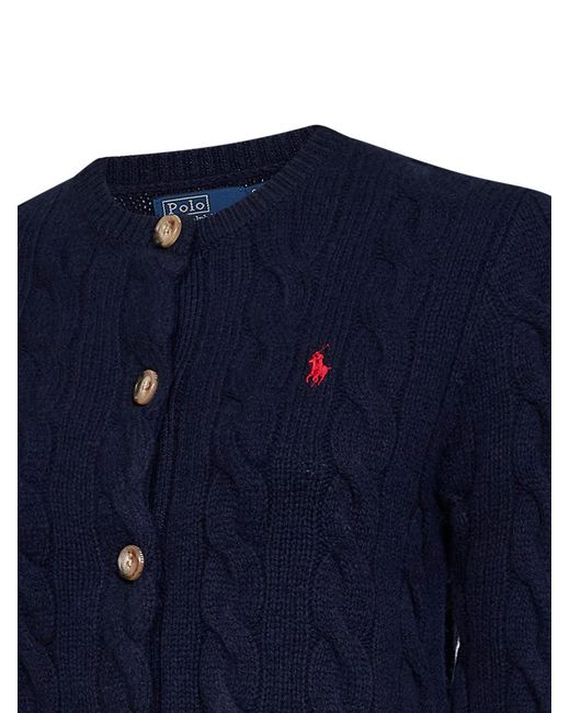 Polo Ralph Lauren Blue Hunter Wool And Cashmere Cable Knit Cardigan