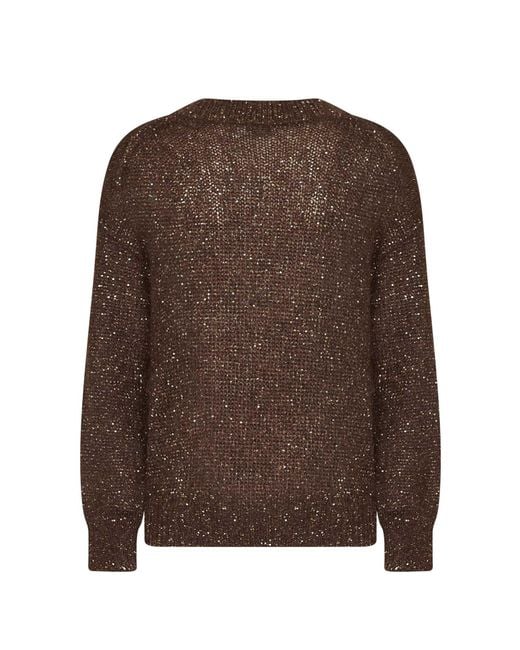 Brunello Cucinelli Brown Dark Chocolate Dazzling Half-Engligh Rib Sticth Cotton Knit Sweater