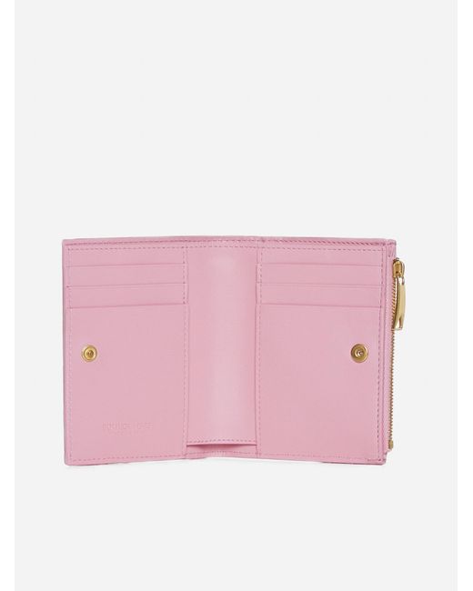 Bottega Veneta Pink Intreccio Nappa Leather Small Bifold Wallet