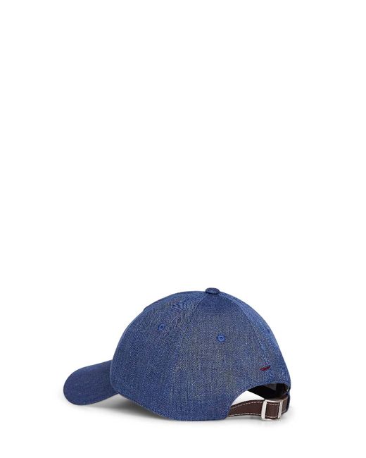Brunello Cucinelli Blue Baseball Cap Denim Chevron for men