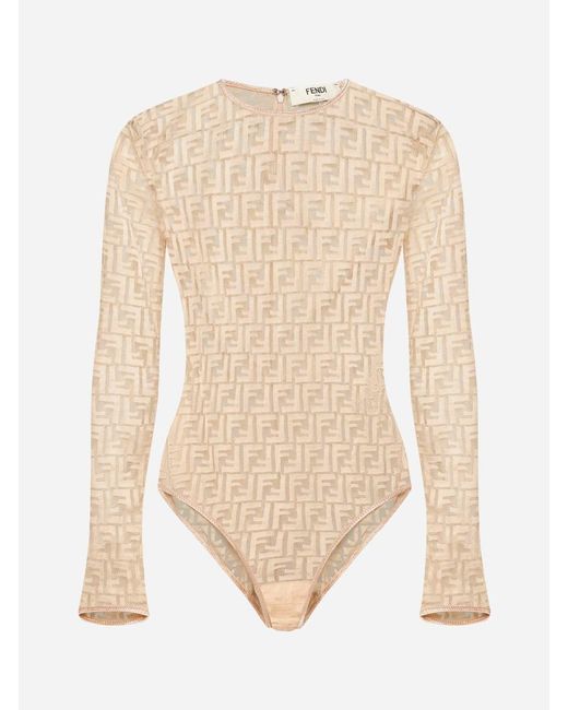 Fendi Natural Ff Lace Bodysuit