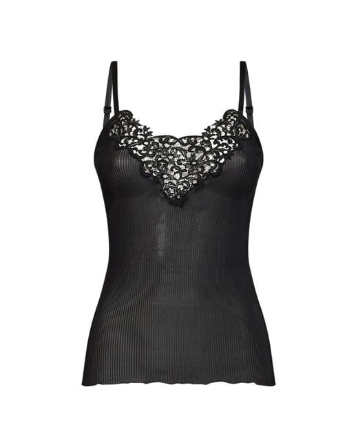 Saint Laurent Black Ribbed Silk Knit Guipure Tank Top