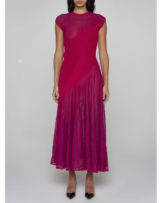 Alaïa Purple Twisted Knit Midi Dress
