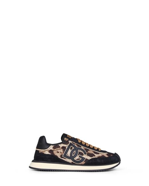 Dolce & Gabbana Black Leo-Print Fabric Dg Cushion Sneakers
