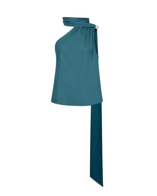 GIUSEPPE DI MORABITO Blue Virgin Wool One-Shoulder Top With Jeweled Detail