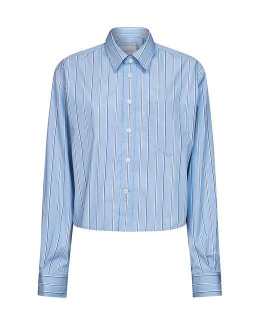 AMI Blue Striped Cotton Poplin Cropped Shirt
