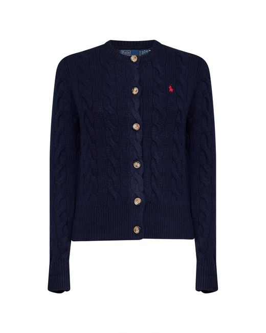 Polo Ralph Lauren Blue Hunter Wool And Cashmere Cable Knit Cardigan