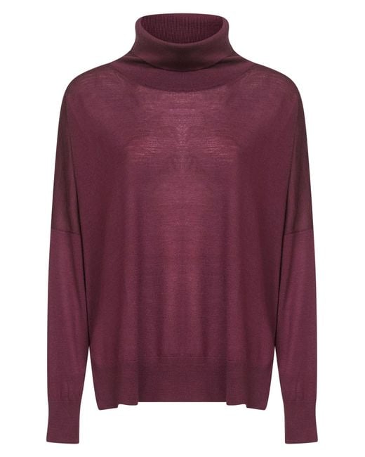 Blanca Vita Purple Burgundy Virgin Wool Knit Oversized Turtleneck Sweater