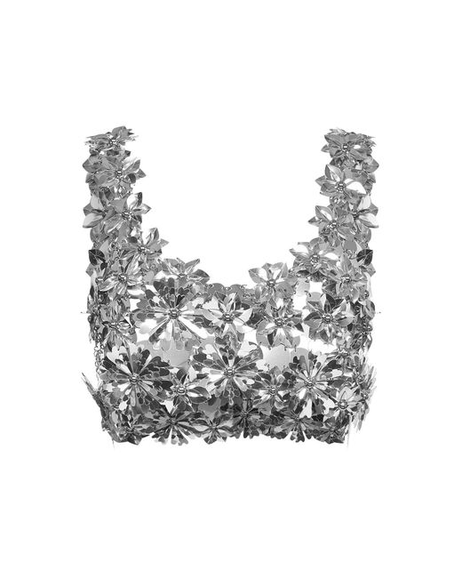 Rabanne Gray Plastic Discs Bralette Top With Floral Details