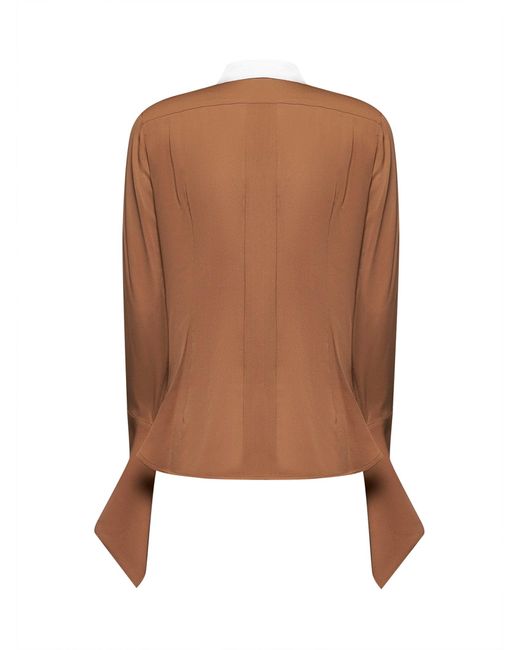 Max Mara Brown Colorblock Silk Pio Shirt