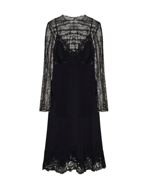 Ermanno Scervino Black Cady And Lace Midi Lingerie Dress With Tulle Top