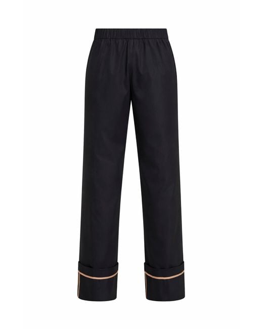 Herno Blue Cotton Gabardine Trousers With Turn-Up Hems
