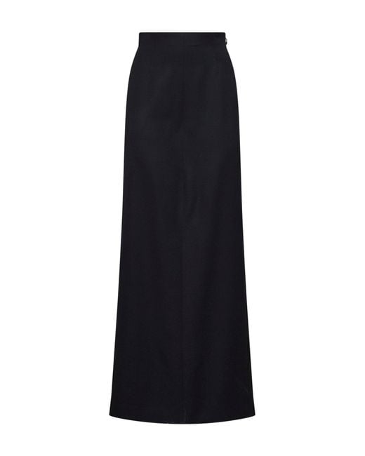 Maison Margiela Black Virgin Wool Pants-Like Straight Maxi Skirt