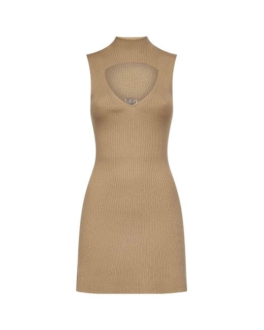 DIESEL Natural Camel Ribbed Wool M-Oloni-Short Minidress