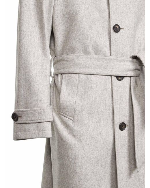 D 40 White Sand Virgin Wool Belted Coat for men