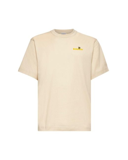 Burberry White Cotton Bee Print T-Shirt for men