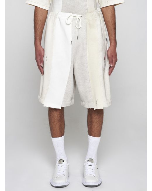 Maison Mihara Yasuhiro White Vertical Switching Cotton Shorts for men