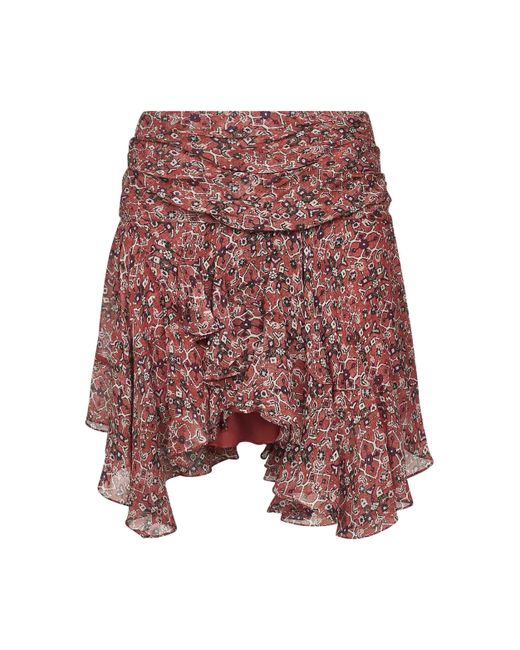 Isabel Marant Red Rust Printed Georgette Berenicia Miniskirt