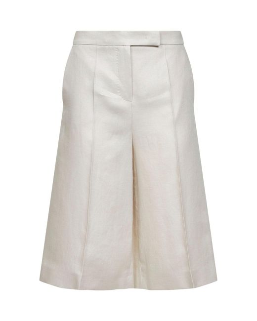 Max Mara White Linen Twill Mxmkaki Bermuda Shorts