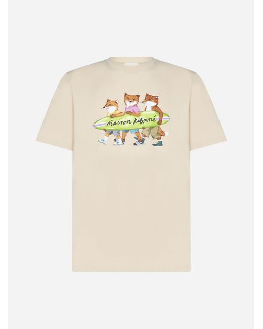 Maison Kitsuné White Surfing Foxes Cotton T-shirt for men