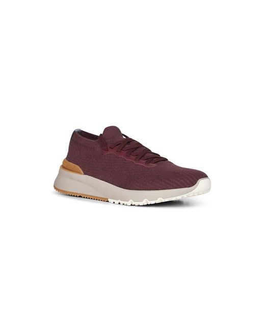 Brunello Cucinelli Purple Burgundy Knit And Leather Runners for men