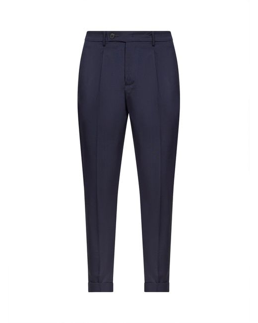 D 40 Blue Dark Stretch Wool Blend Slim Carrot Trousers for men