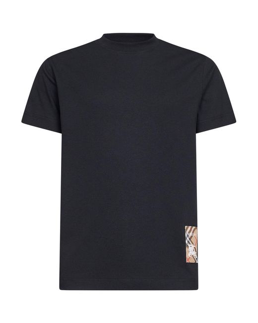 Burberry Black Cotton Check Patch T-Shirt for men