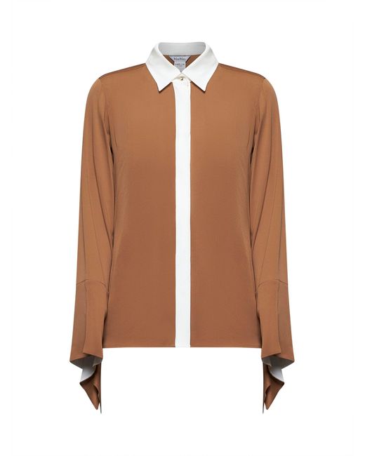 Max Mara Brown Colorblock Silk Pio Shirt
