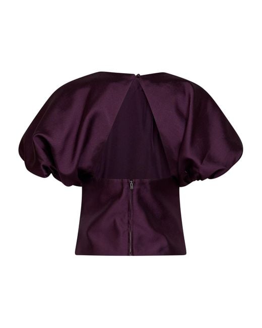 Self-Portrait Purple Taffeta Short-Sleeved Top