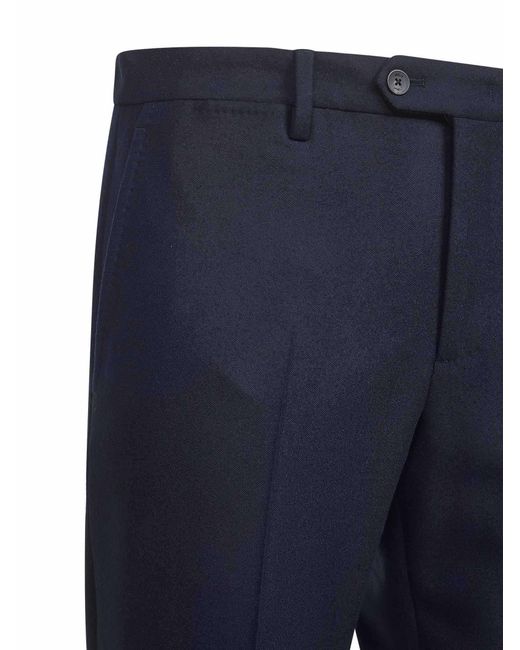 D 40 Blue Loro Piana Stretch Flannel Montaigne Trousers for men
