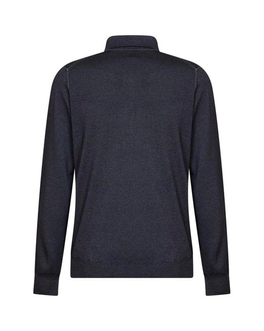 Etro Blue Two-Tone Wool Knit Logo-Embroidered Polo Shirt for men
