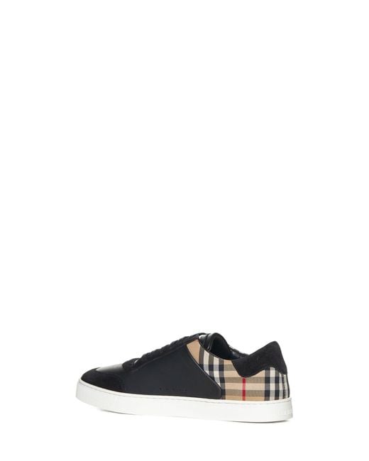 Burberry White Stevie Check Canvas And Leather Sneakers By for men