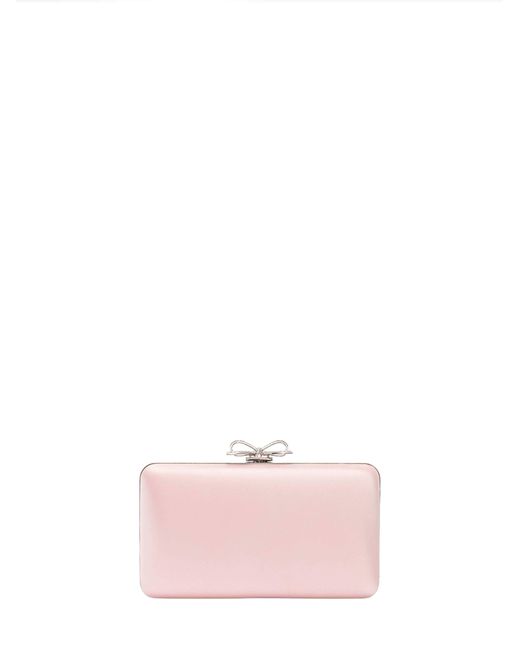 Self-Portrait Pink Clutch Bag With Shoulder Strap And Crystal Bow