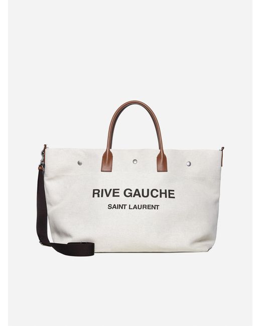 Saint Laurent White Rive Gauche Maxi Canvas Tote Bag for men