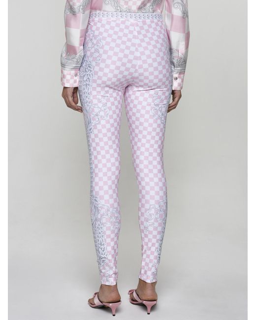 Versace White Barocco Check Print leggings