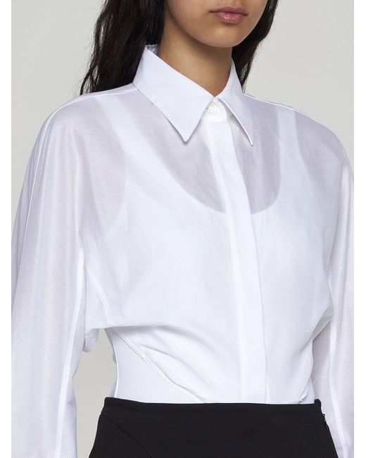 Alaïa White Layered Cotton Shirt Bodysuit