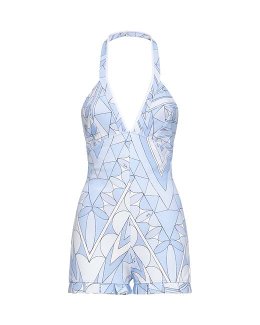 Emilio Pucci Blue Pale Manuba-Print Stretch Compact Jersey Playsuit