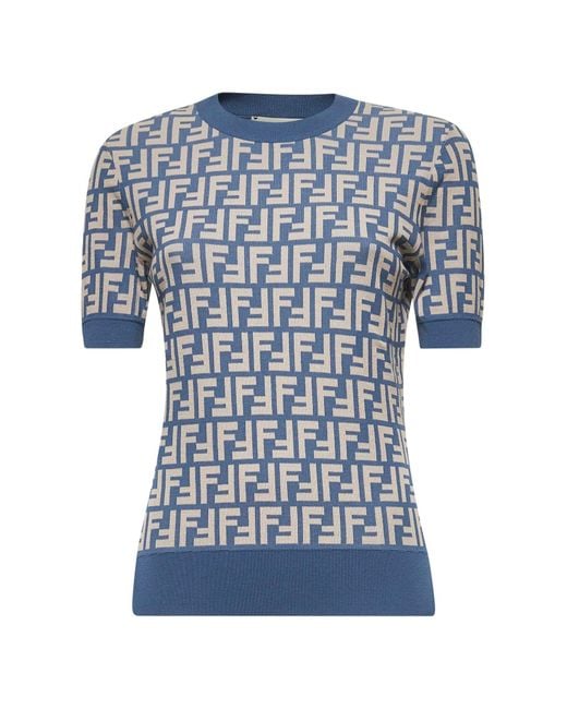 Fendi Blue Ff Cotton Sweater
