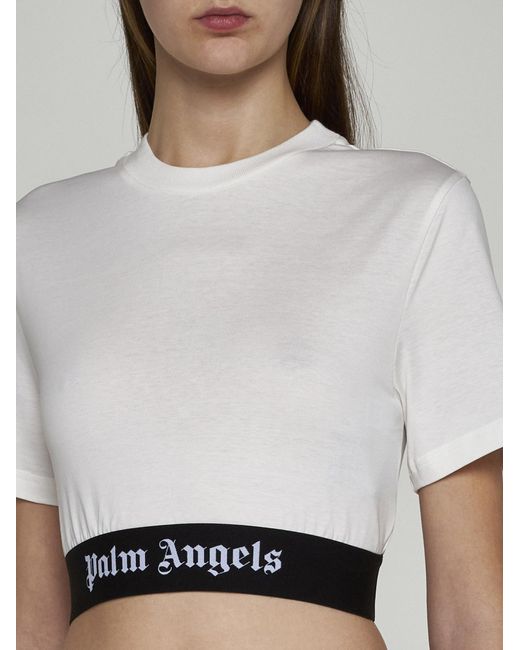 Palm Angels White Logo Cotton Cropped T-shirt