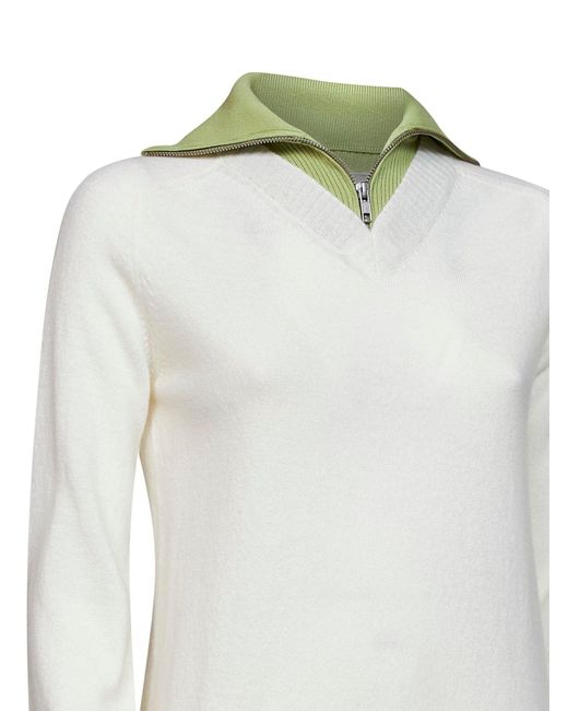 MM6 by Maison Margiela White Off- Wool Blend Sweater With Contrasting Collar