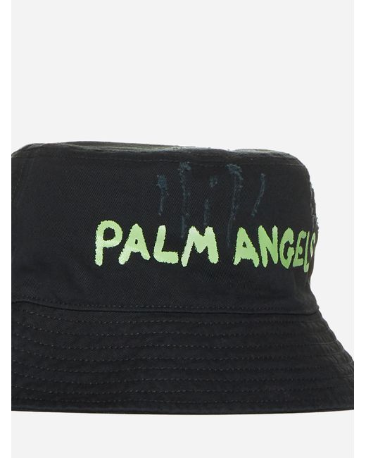 Palm Angels Black Logo Cotton Bucket Hat for men