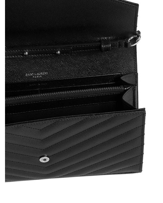 Saint Laurent Black Ysl Logo Quilted Leather Wallet On Chain Bag