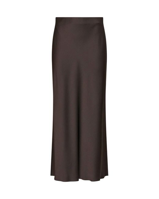 Brunello Cucinelli Brown Cocoa Cady Satin Fluid Bias-Cut Long Skirt