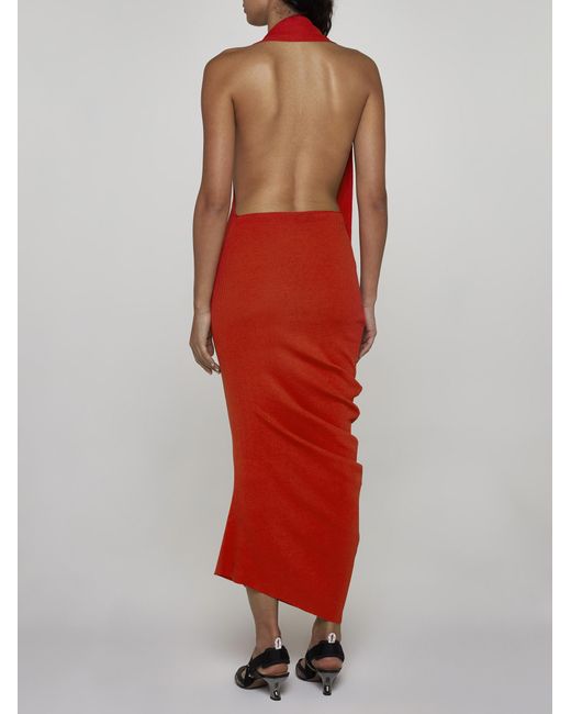 Fendi Red Cotton And Silk Midi Dress