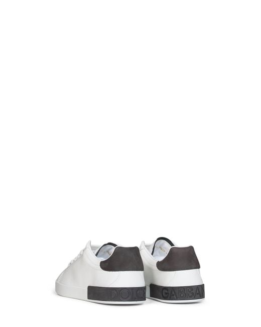 Dolce & Gabbana White And Dark Nappa Calfskin Leather And Nubuck Portofino Low-Top Sneakers for men