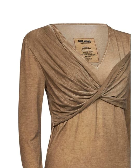 Uma Wang Natural Tan Stretch Jersey Twisted T-Shirt